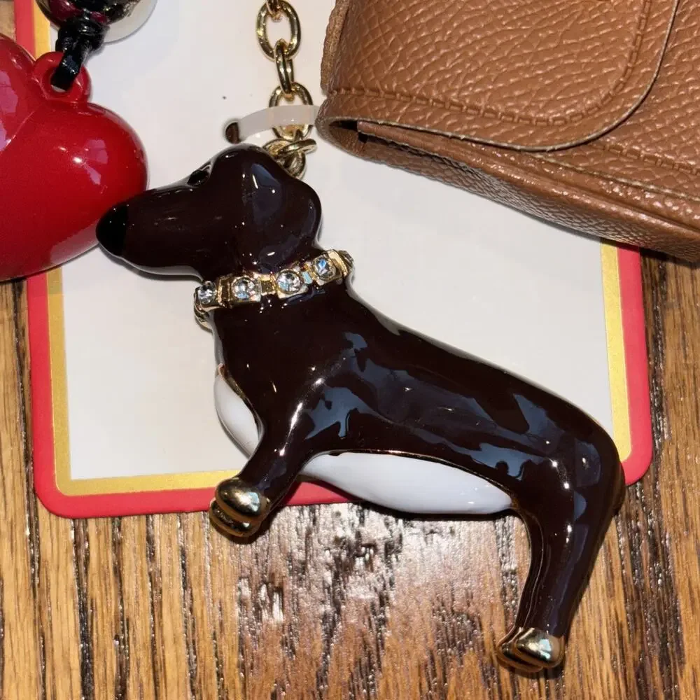 Piper K Dachshund Doxie Bag Charm & Key Chain Heart Purse Glass Stones New
